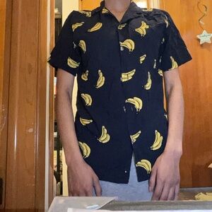 Goodfellow & Co Black Shirt with Yellow Banana Print